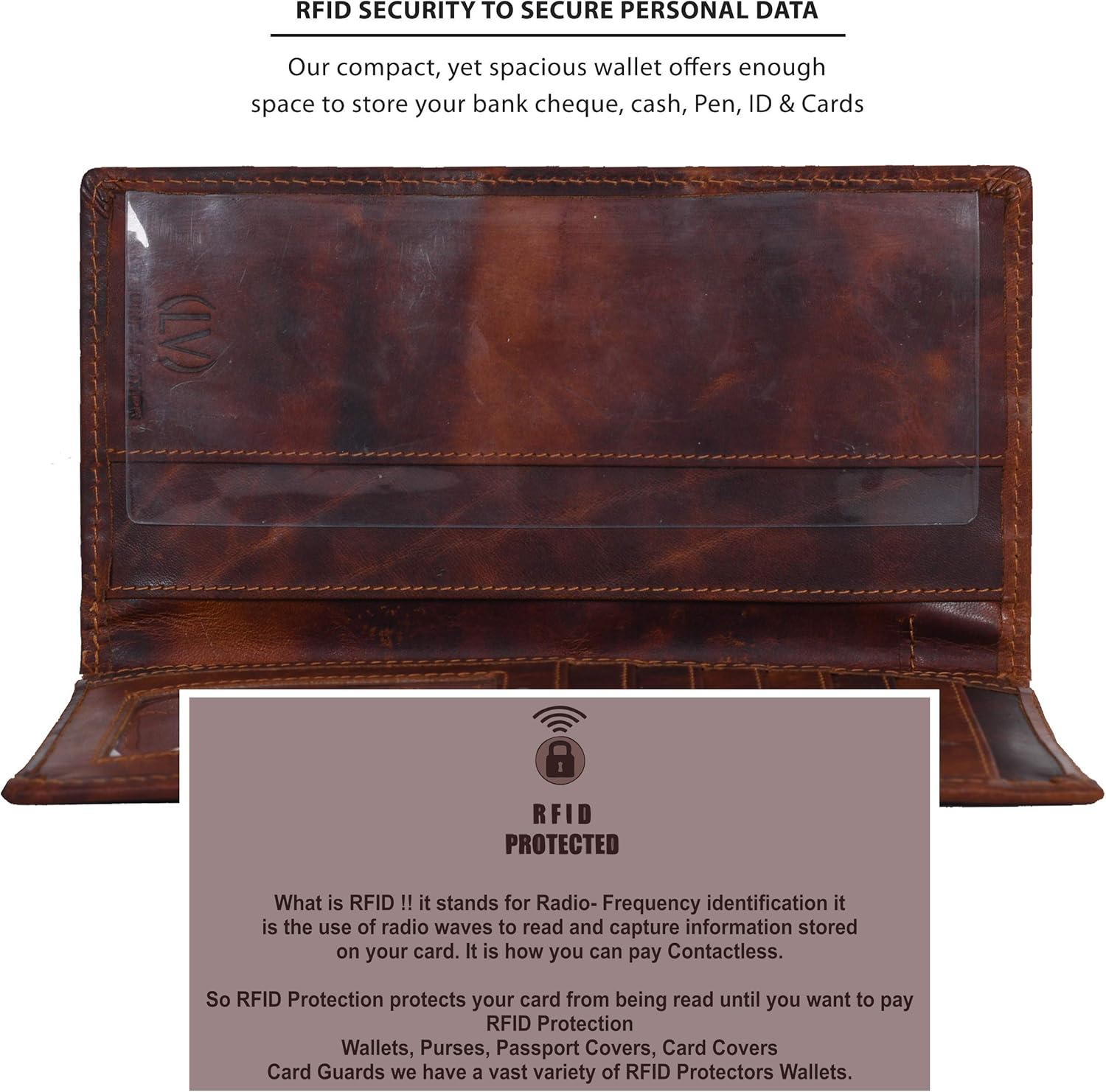 LEVOGUE-Premium Quality Leather RFID Unisex Checkbook cover-Duplicate Checks RFID Card Standard Register with pen inserts, Cognac Vintage, Small at  Women’s Clothing store