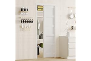 Lakenyon Sliding Pocket Door with Lock, 30 in. x 80 in, 5-Panel Core with Frame and Hardware Kit Set, Interior Doors Slab for Pocket Door, White Primed - No Panel Assembly Required