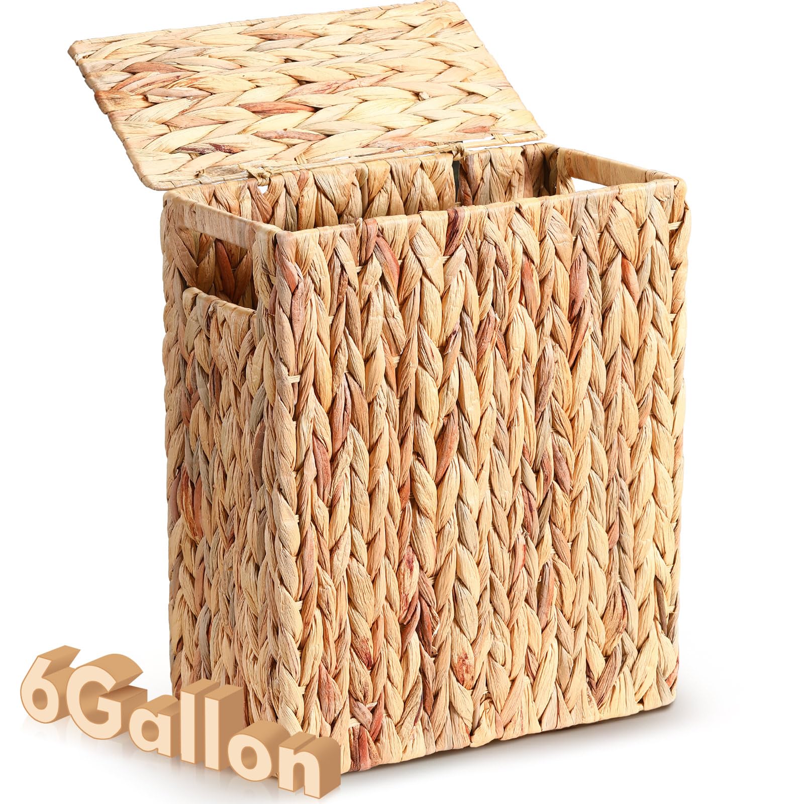 Photo 1 of Vesici 6 Gallon Wicker Waste Basket with Lid Wicker Trash Can with Built-in Handles Handwoven Garbage Can for Bedroom, Bathroom, Kitchen, and Office