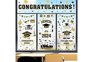 IDOLPACK 243pcs Graduation Window Sticker Clings, 10 Sheets Removable Grad Window Decorations Cap Diploma Decals Grad Congratulations Party Decor Supplies for School Home, Graduation Decorations Class of 2024