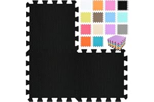 qqpp EVA Rubber 18 Tiles Interlocking Puzzle Foam Floor Mats - Baby Play Mat for Playing | Exercise Mat for Home Workout. Black. QC-Db18N