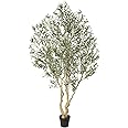 Realead Artificial Olive Tree 8ft - Large Faux Olive Tree with Realistic Leaves and Olives - Full and Grand Design Fake Olive Tree with Sturdy Base for Indoor Outdoor Office Decor