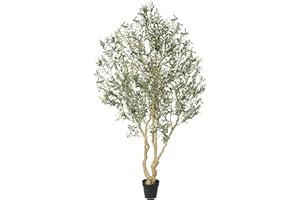 Realead Artificial Olive Tree 8ft - Large Faux Olive Tree with Realistic Leaves and Olives - Full and Grand Design Fake Olive Tree with Sturdy Base for Indoor Outdoor Office Decor