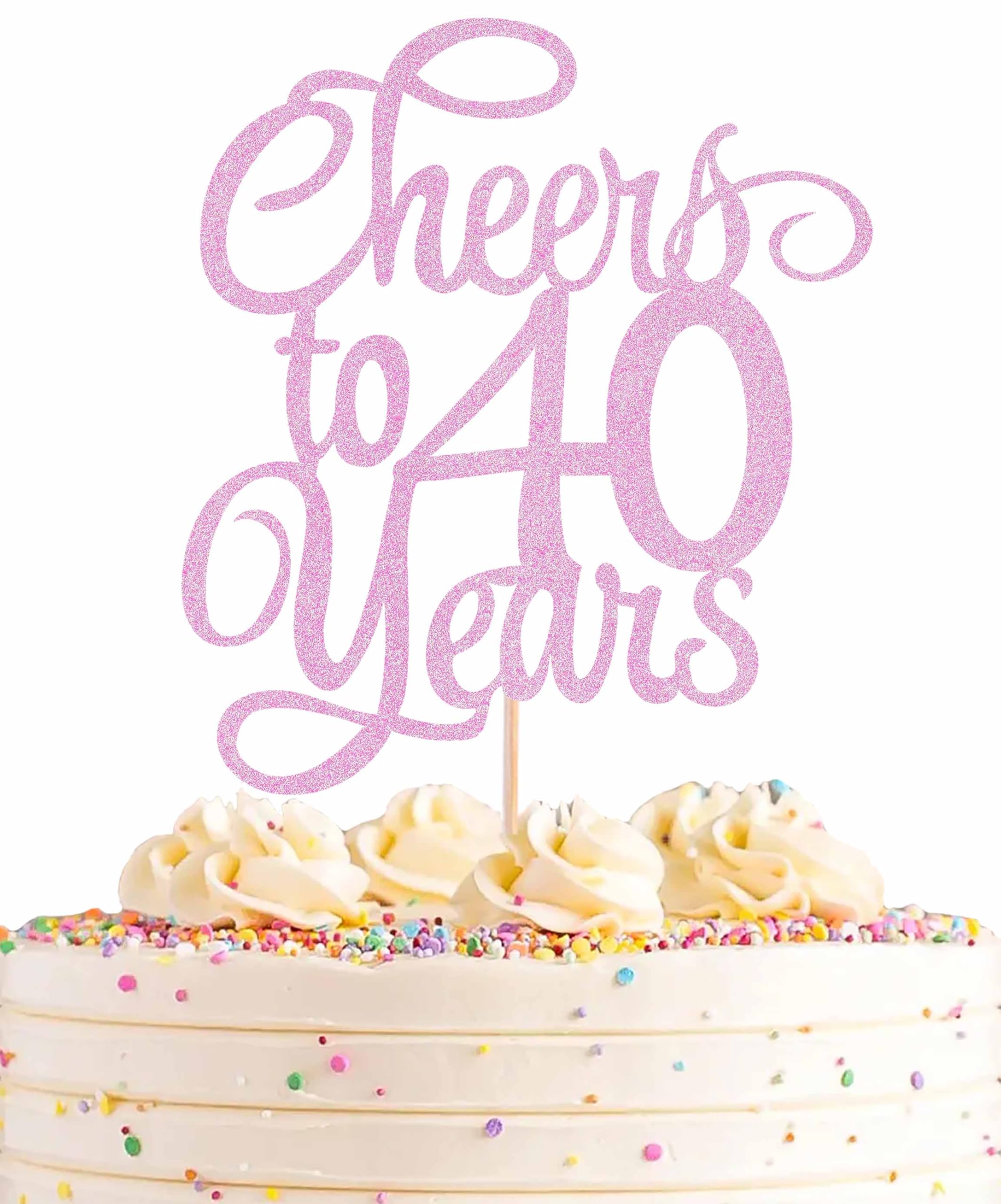 Photo 1 of AHAORAY Cheers to 40 Years Cake Topper - Pink Glitter 40th Birthday Cake Decorating Supplies, Perfect for 40th Anniversary or Forty Birthday Party, Photo Booth Props