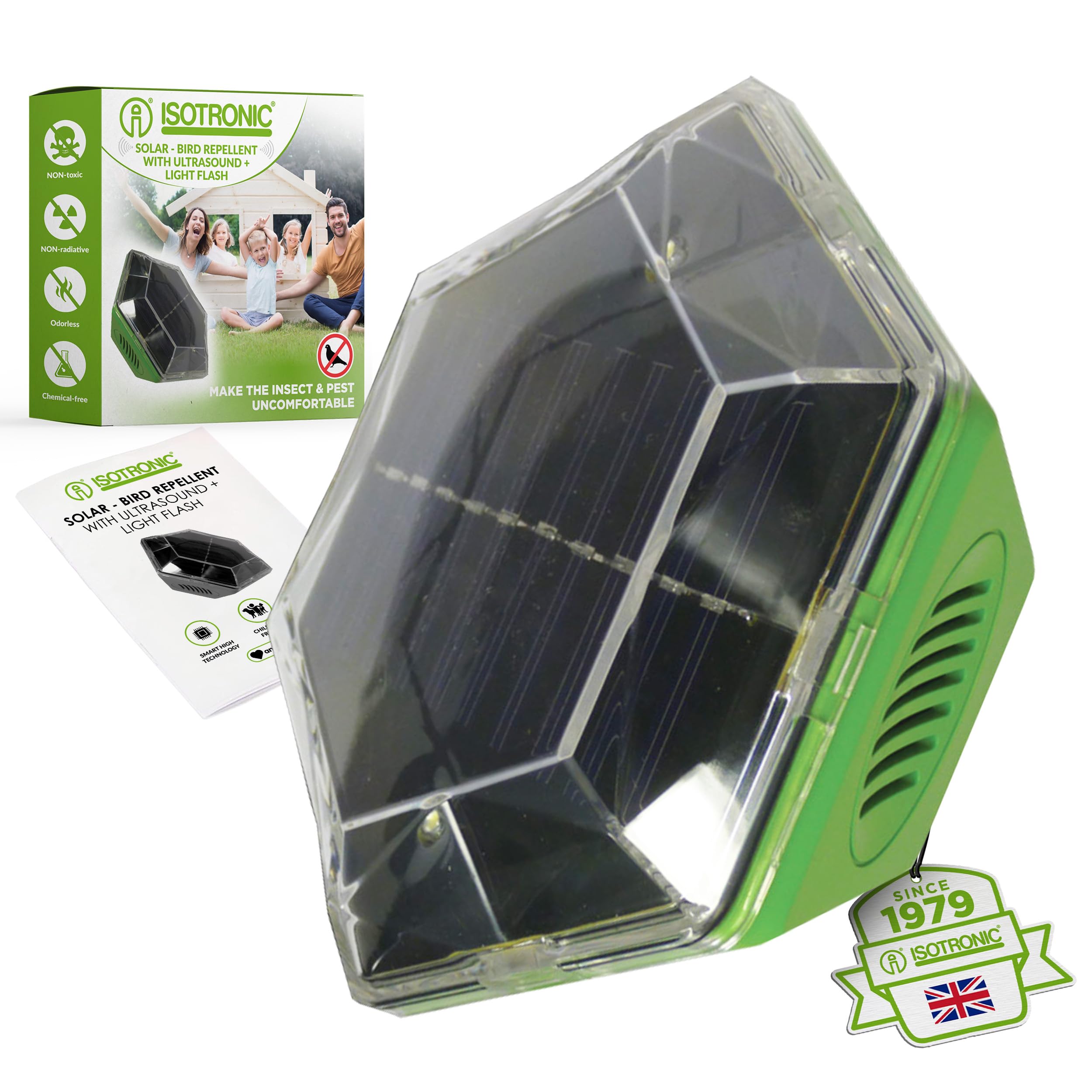 ISOTRONIC® Ultrasonic Solar Bird Repeller device, portable Bird Deterrent, Pigeon Scarer - Pack of 1 Pcs.