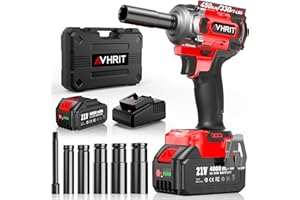 Avhrit Cordless Impact Wrench 3/8 Inch, 450N.m/ 330Ft-lbs Electric Impact Gun with Blushless Motor, 4000mAh Battery, Charger, 5 Sockets, Power Impact Driver for Car Home, Tire Repair