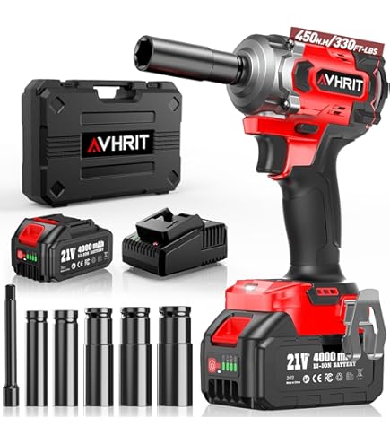 Avhrit Cordless Impact Wrench 1/2 Inch - 1500Nm High Torque - 2x4.0Ah Batteries - Electric Impact Gun For Cars, Trucks, DIY