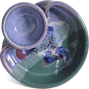 Larrabee Ceramics 7-inch Small Shrimp and Dip Platter, Mauve/Green