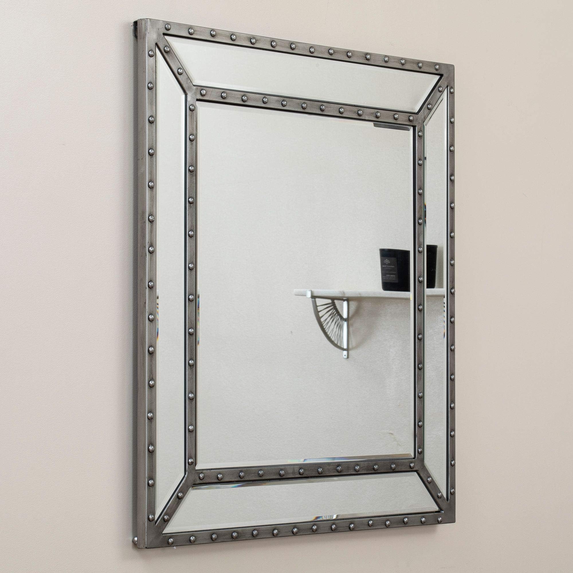 Abreo Mirror Furniture Mirrored Wall Mounted Silver Stud Frame For Living Room Bedroom Hallway Landing (Wall Mirror)