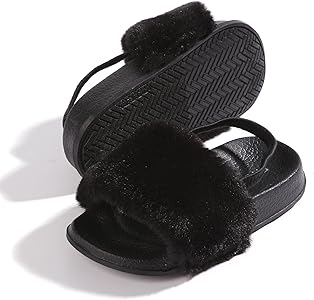 girls faux fur sliders
