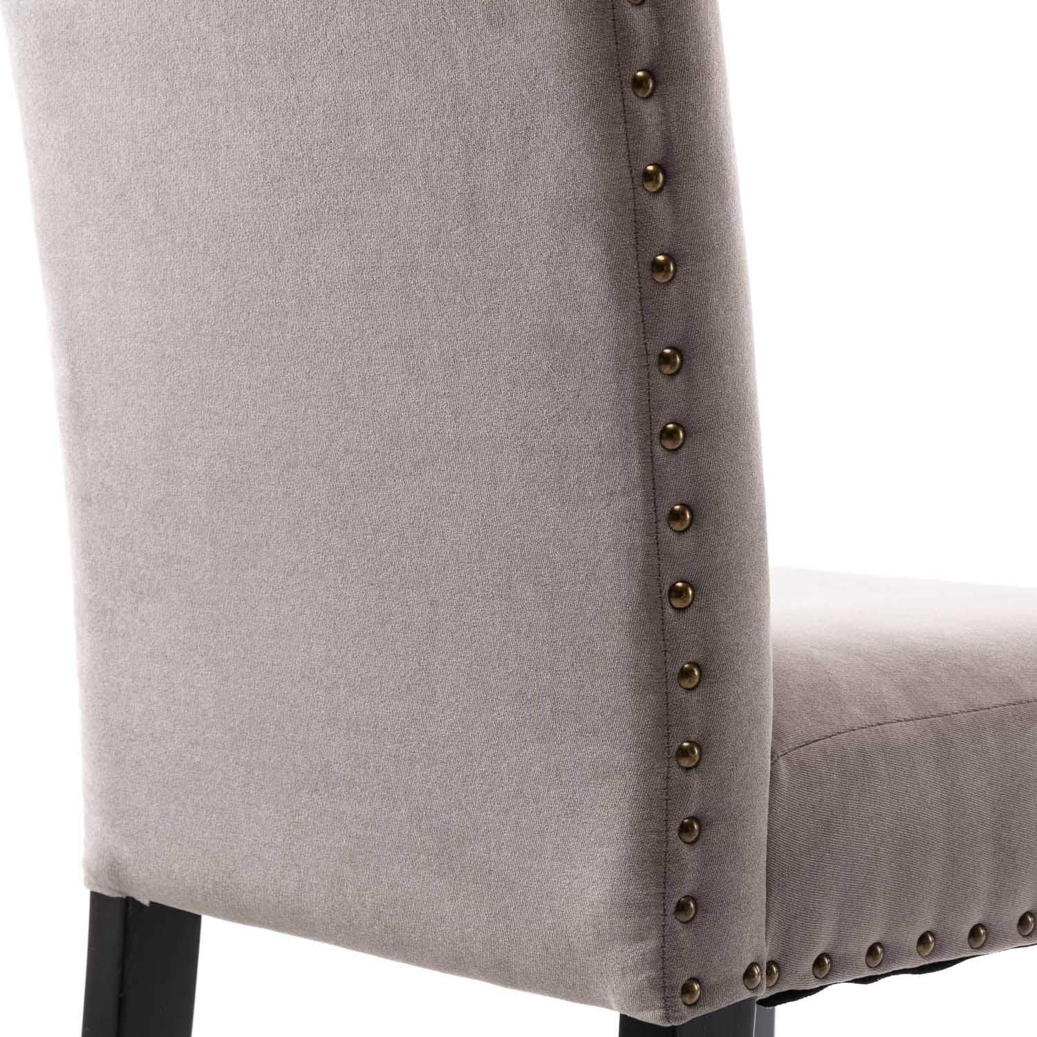 DininL Fur Dining Chair Kitchen Chairs Set of 2 Modern Dining Room Side Chairs Fabric Cushion Seat Back with Nailhead Trim (Grey) - Chairs