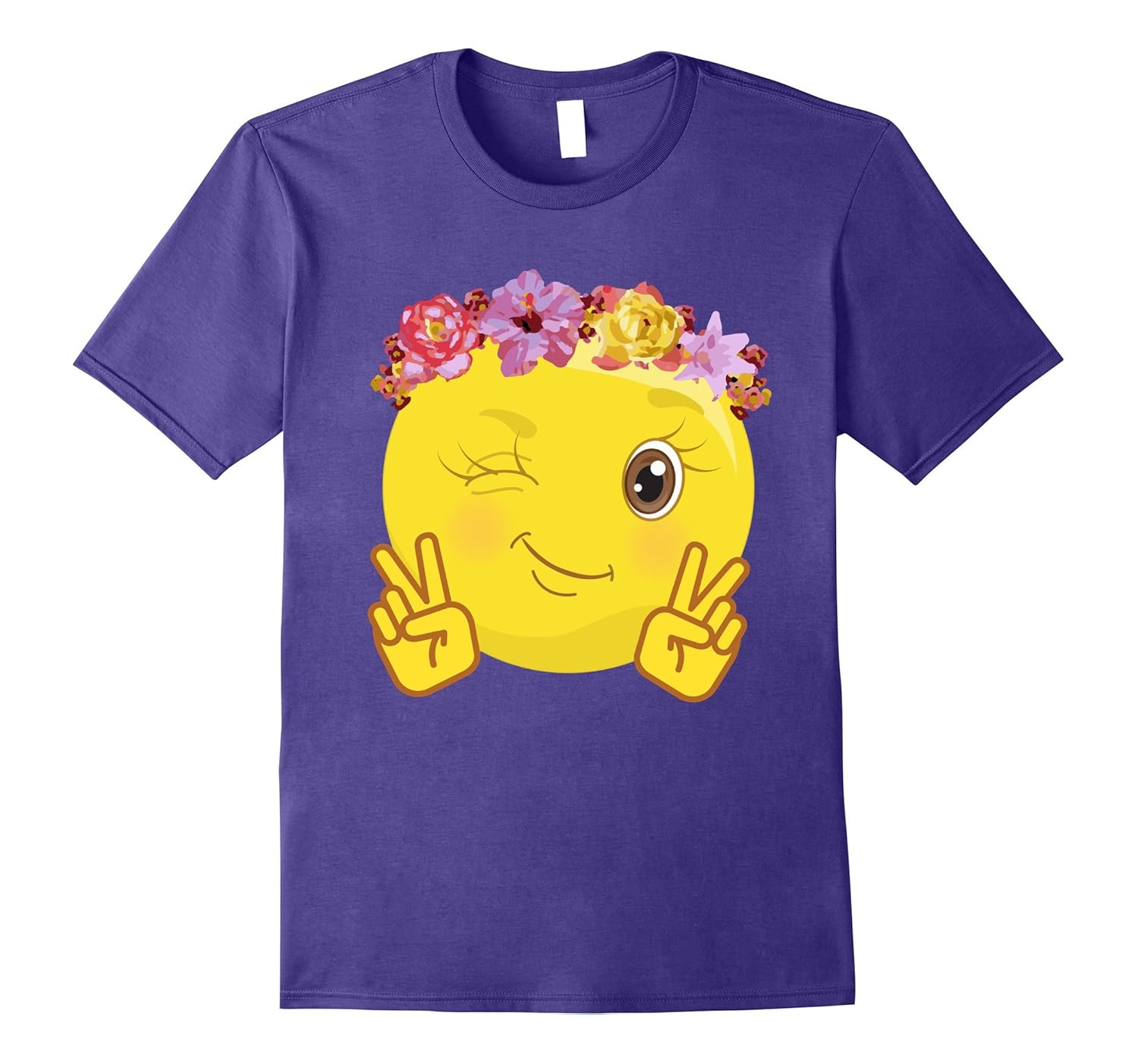 Peace Emoji Winking Flower Crown T-Shirt-ANZ