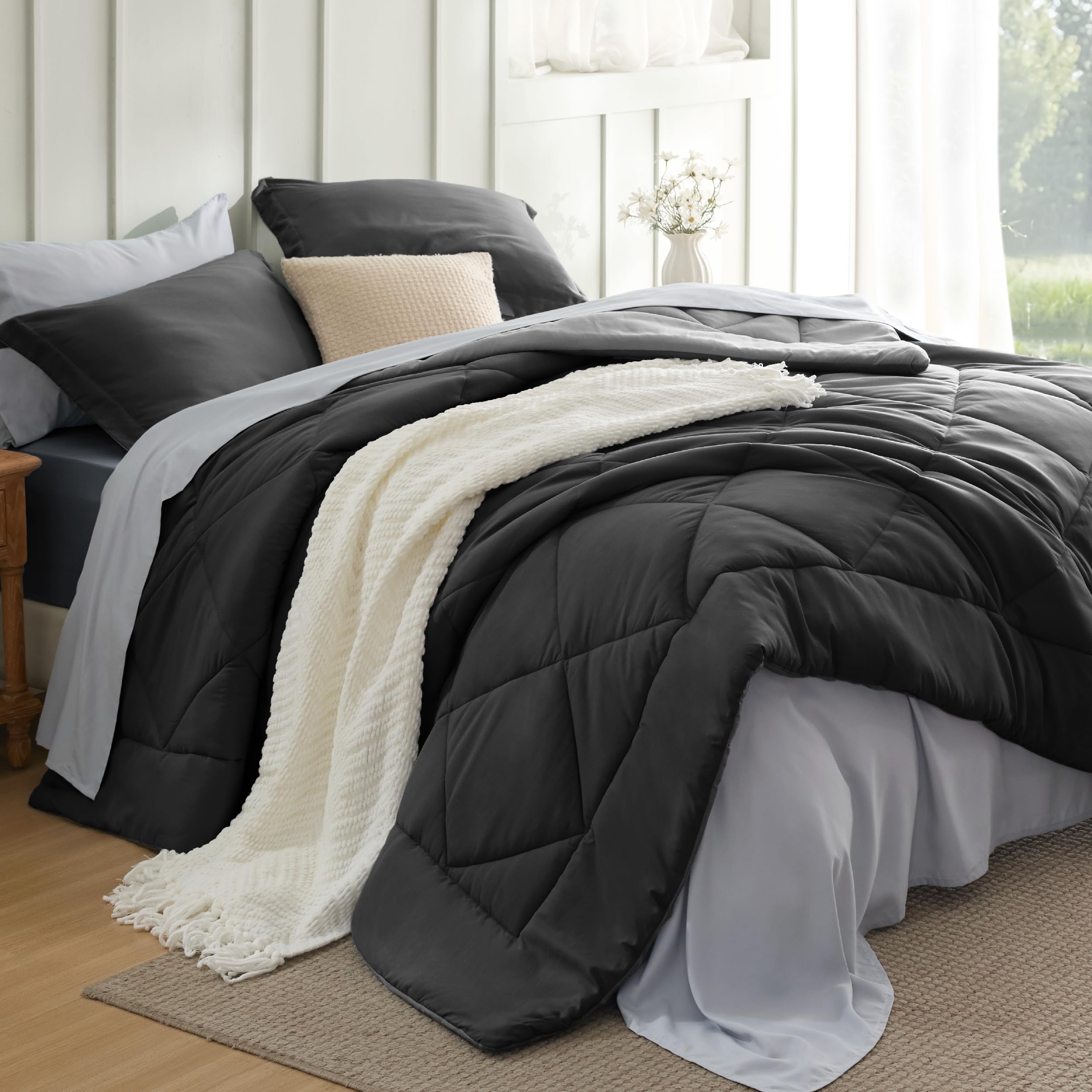 Bedsure Charcoal Grey King Comforter Set - 7 Pieces Reversible Bedding, King Size Bed Set for All Seasons, Bed in a Bag with Down Alternative Comforter, Sheets, Pillowcases & Shams Image Bedsure Charcoal Grey King Comforter Set - 7 Pieces Reversible Bedding, King Size Bed Set for All Seasons, Bed in a Bag with Down Alternative Comforter, Sheets, Pillowcases & Shams Image