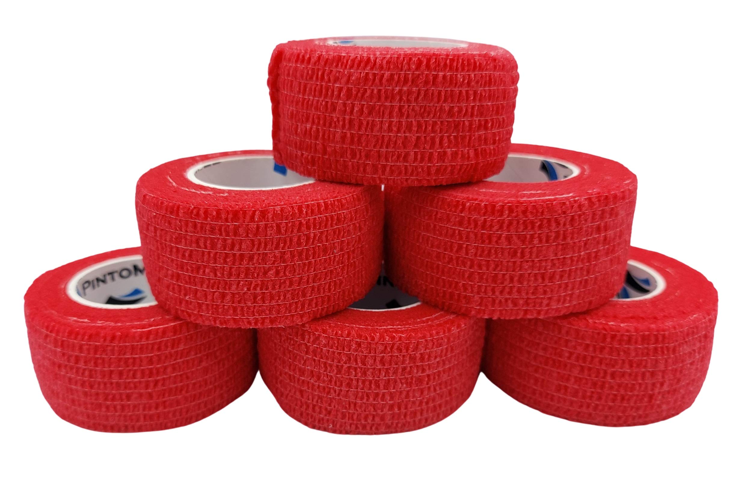 PintoMed – 6 X RED X 2.5CM X 4.5M - Cohesive Bandage Stretched, Self-Adhesive Flexible Bandages, First Aid Sports Wrap Bandages Pack Individually for Medical, Sports and Veterinary use.