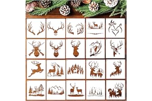 HOSOMONO 20 Pieces Stencil for Painting, Deer Mountain Tree Stencils Deer Antler Head Template Forest Animal Wildlife Wood Burning Stencils for Wood Wall DIY Crafts Canvas Fabric Home Décor (20pcs Deer)