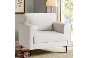 CDCASA Accent Chair, Linen Fabric Oversized Mid Century Modern Chair Set of 1, Comfy Upholstered Armchair Reading Accent Chairs Sofa Chairs for Bedroom Living Room, Beige