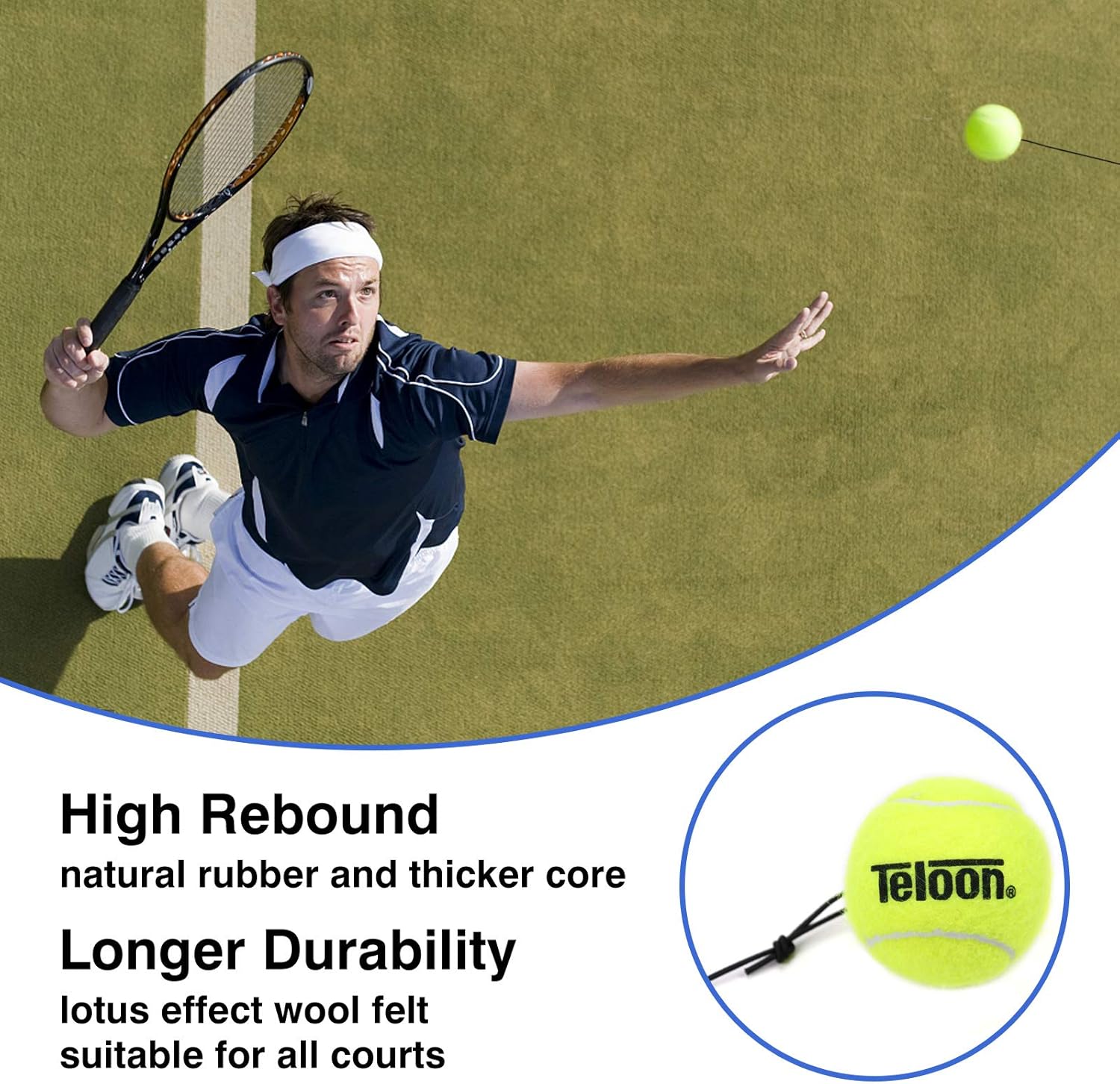 Teloon Solo Tennis Trainer Rebound Ball with String for Self Tennis Practice Training Tool for Adults or Kids Beginners with 2 String Balls Elastic and a Portable Mesh Bag : Sports & Outdoors