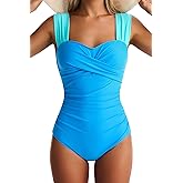EVOCRCO Womens One Piece Swimsuits Tummy Control Bathing Suits Modest Full Coverage Swimsuit Wide Straps Swimwear