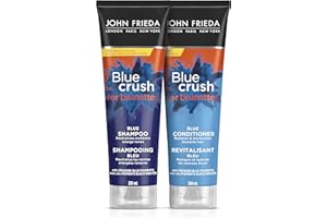 John Frieda Blue Crush for brunettes, Blue Shampoo & Conditioner Set, for Brassy Hair |Phthalate Free, Ammonia Free (Pack of 