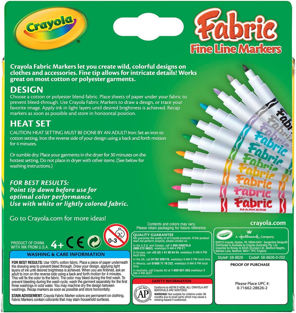 Crayola Fabric Markers, At Home Crafts for Kids, Fine Tip, Assorted Colors, Set of 10: Toys & Games