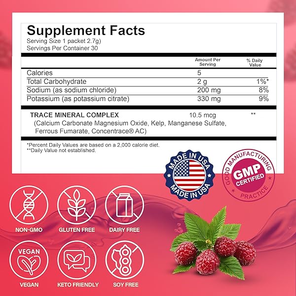 DR. PRICE’S ELECTROLYTES HYDRATION POWDER PACKETS – RASPBERRY, 30 PACKS | SUGAR FREE ELECTROLYTE DRINK MIX, 72+ TRACE MINERALS, MANGANESE | KETO ELECTROLYTES, VEGAN, DOCTOR-FORMULATED, MADE IN USA