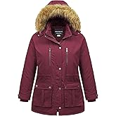 CREATMO US Women's Plus Size Winter Coat Waterproof Long Puffer Jacket Warm Military Thicken Parka with Fur Hood