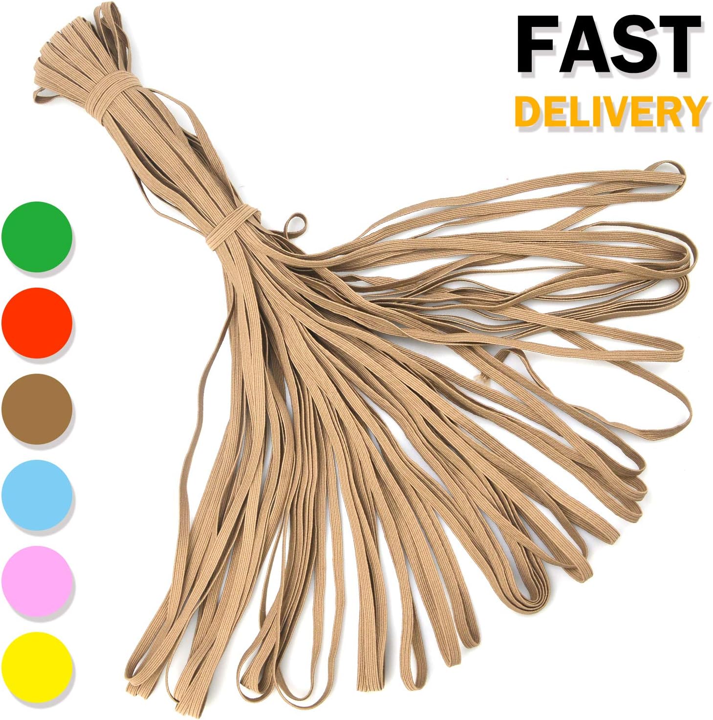 40 Yards Colorful Elastic Cord Band with Heavy Stretch Knit and Width Braided Elastic for Sewing Craft DIY Earloop Cuff (Brown)