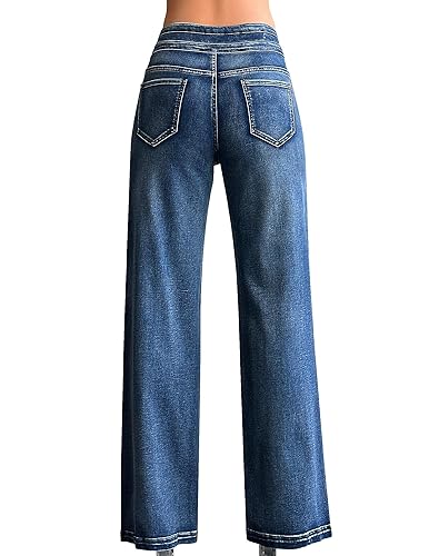 roswear Women's Wide Leg Jeans Casual High Waisted Stretch Baggy