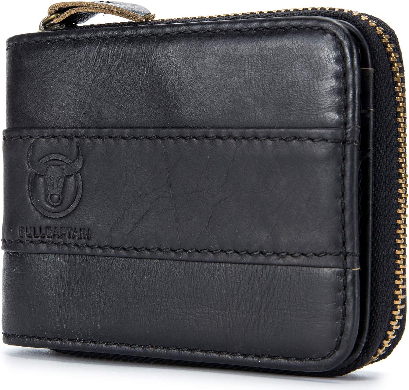 RFID Blocking Mens Leather Zipper wallet,Zip Around Vintage Bifold Multi Credit Card Holder