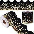 durony 65.6 Feet Bulletin Board Borders Black with Gold Foil Dot Border Trim Decoration Scalloped Border for Classroom Decoration