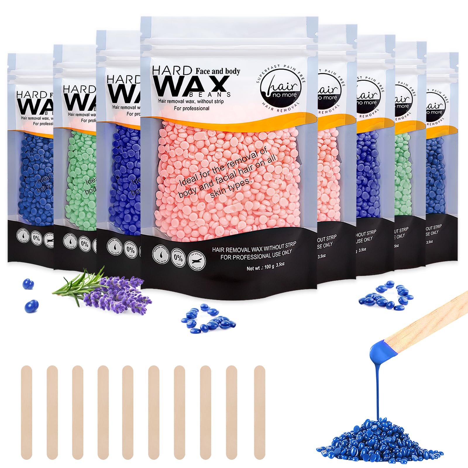 Professional Wax Beads Hair Removal,Wolady 800g Painless Hard Wax Beans,Hot Wax Kit with 10 Applicators and Different Flavor for for Full Body, Face & Bikini Areas