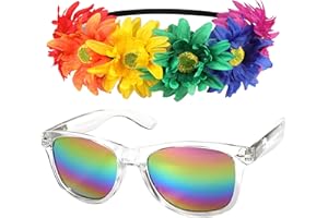 SUNNYPRO LGBTQ Pride Rainbow Set- Sunglasses and Sunflower Headband Flower Crown