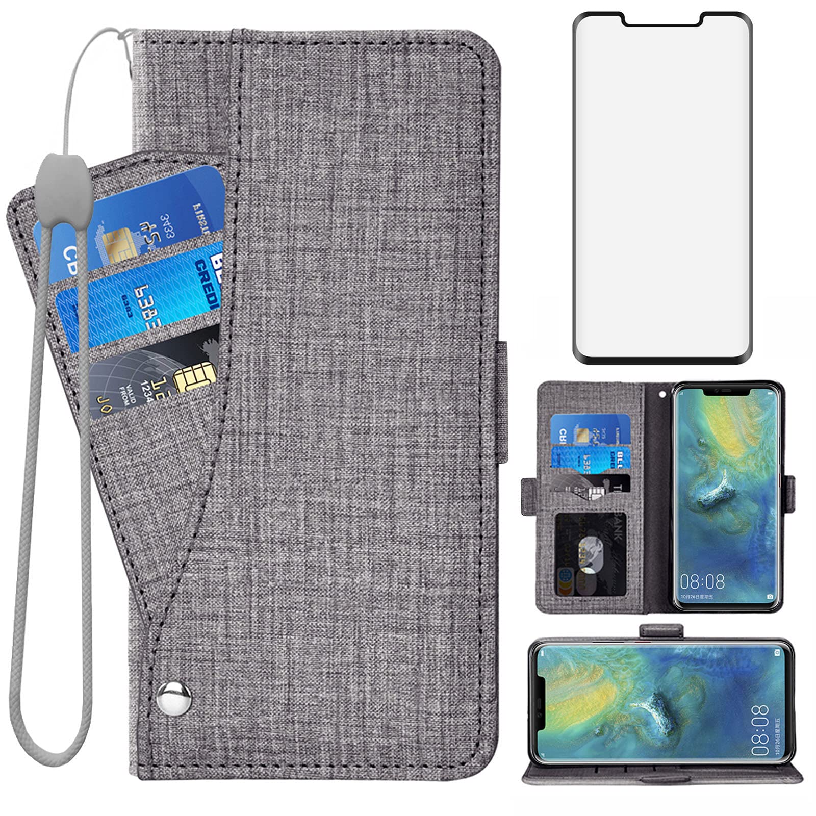 Asuwish Compatible with Huawei Mate 20 Pro Wallet Case Tempered Glass Screen Protector and Leather Flip Cover Card Holder Cell Accessories Phone Cases for Hawaii Mate20Pro Mate20 20Pro Women Men Black — image 1