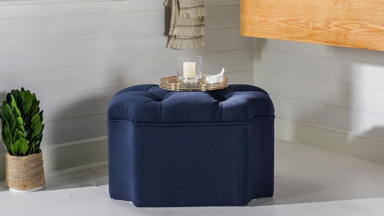 Jennifer Taylor Home Melinda Tufted Ottoman, Midnight Blue