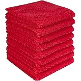 Bumble Towels Premium Kitchen Dish Cloths (12" x 12") | 8 Pack | Diagonal Deluxe Dish Cloth | High Absorbent Tea Towels Set | Red