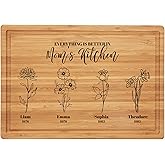 Personalized Birth Flower Cutting Board, Mom or Grandma, Custom Mom Gifts for Christmas, Mother’s Day, Birthday from Daughter, Son, Grandkids, Personalized Birth Month Flower Mothers Garden Gifts