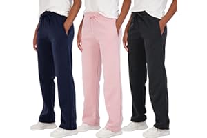 Real Essentials 3 Pack: Women's Relaxed Fit Fleece Open Bottom Sweatpants - Casual Athleisure (Available in Plus)