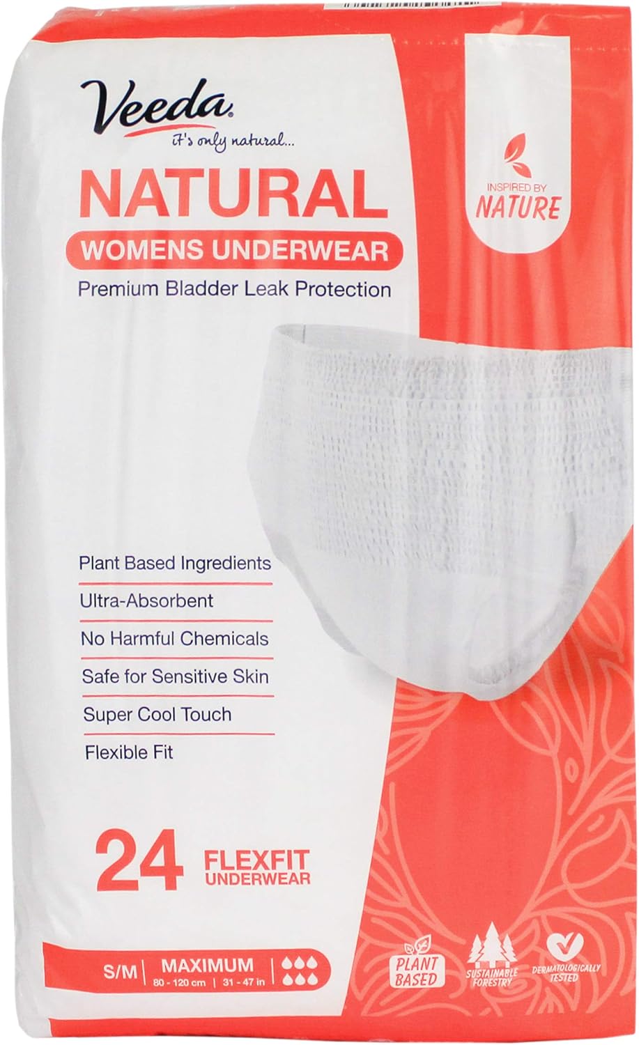 Veeda Natural Premium Incontinence Underwear for Women, for