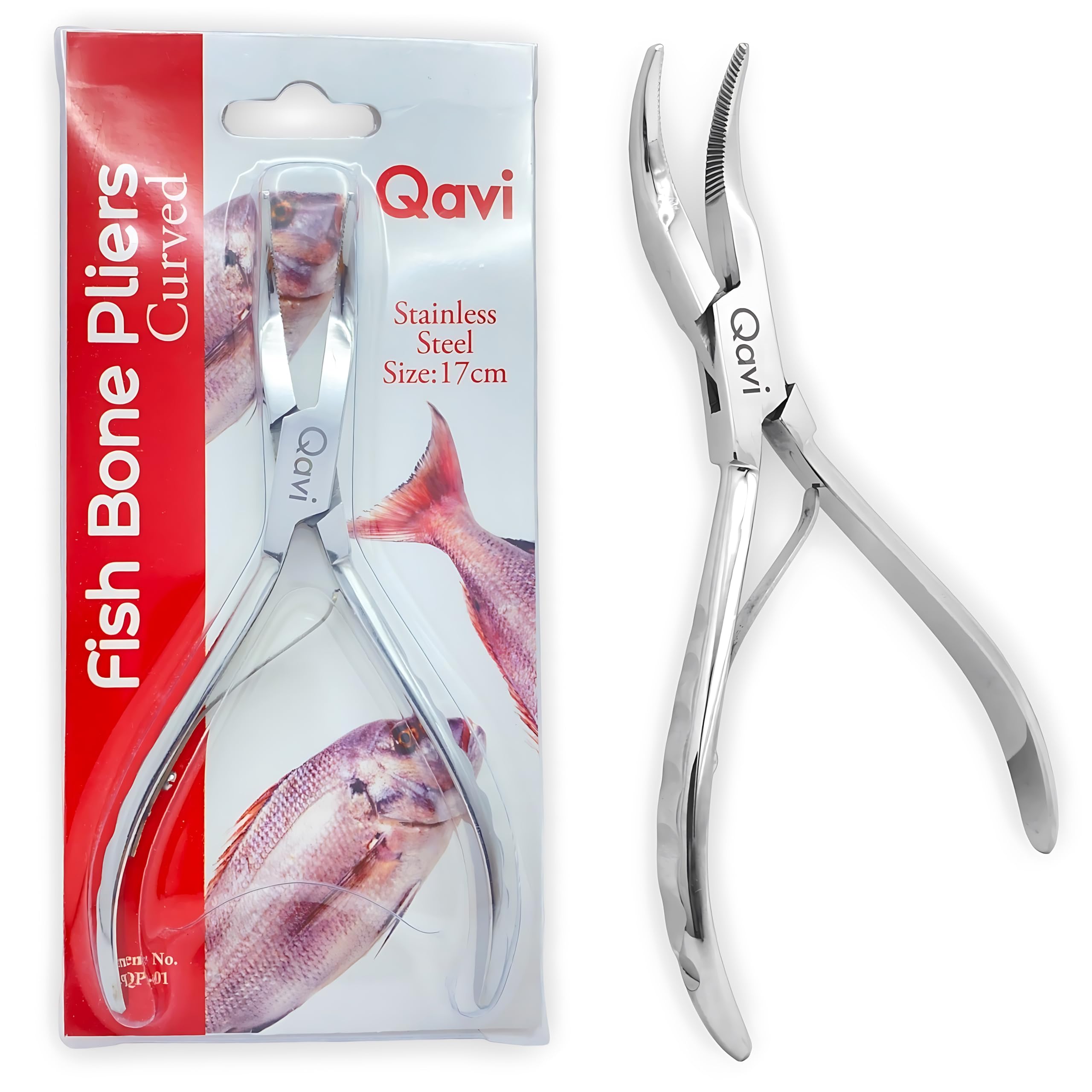 Fish Bone Pliers/Tweezers Curved, High Grade Stainless Steel Polished (17cm) — image 1