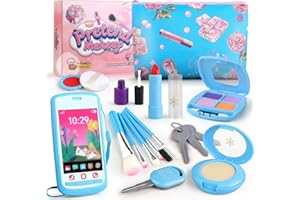 Woumserta Pretend Makeup Kit for Kids 3-5, Blue Fake Makeup Set for Toddlers Girls, Play Makeup Gifts for Little Girls Age 3 4 5 6 7 Year Old, Make Up Toys Birthday