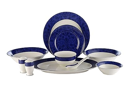 Hitkari Potteries Porcelain Dinner Set, 35-Pieces, Blue