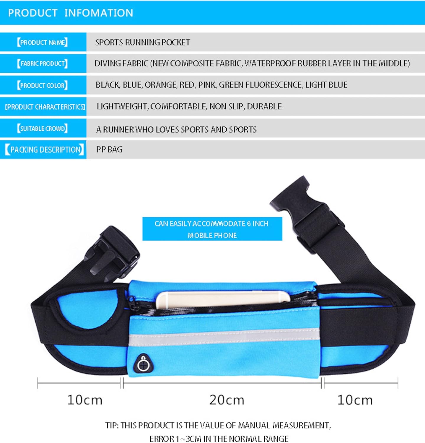 WSLCN Running Belt Fitness Lightweight Running Belt Watertight Zipped