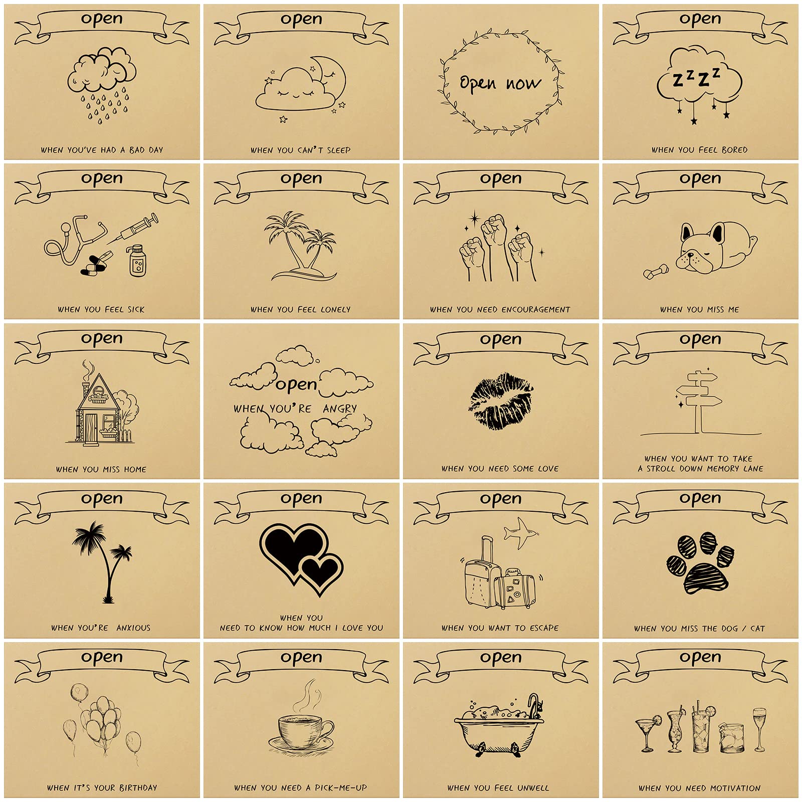 20 Pieces Open When Envelopes, University College Gift, Leaving Home Gift, Graduation Gift, Custom Going Away Gift, College Daughter Son Gift(Cute)