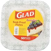Glad Square Disposable Paper Plates, Grey Victorian, 7 Inch, 50 Count | Heavy-duty paper, soak-proof and cut-proof, microwaveable, parties and everyday meals
