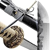 entez Handcrafted Samurai Katana - Premium Damascus/T10 Clay Tempered Blades - Sharp Functional Japanese Swords