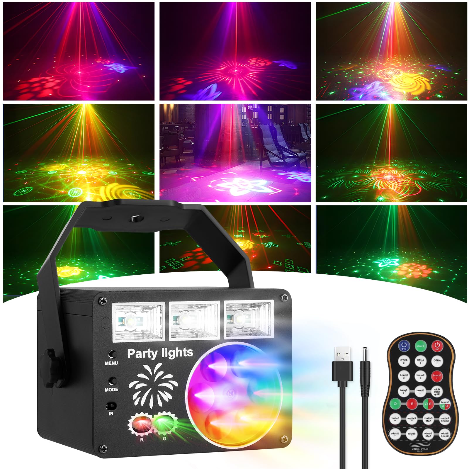 Disco Party Lights, Sound Activated Disco LED Mini Stage Light with Remote Control,DJ LED Projector Music Controlled Stage Effect Light for Parties, Home