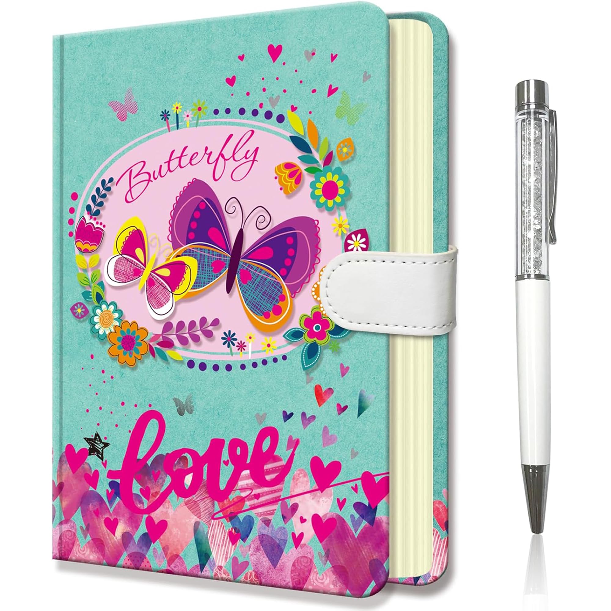 DWIYITTN Butterfly Notebook for Girls, Gifts for Teens Hardcover Girls Journal with Pen and Magnetic Buckle Closure 192 Pages 19x13.5cm Lined Undated Diary — image 1