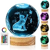 DCORIUNTG 3D Cat Crystal Ball Night Light Cat Lover Gifts for Women 3.15 Inch Figurines Decor Lamp with 16 Color Wooden LED Base and Remote, Birthday Christmas Gifts for Boys Girls Kids