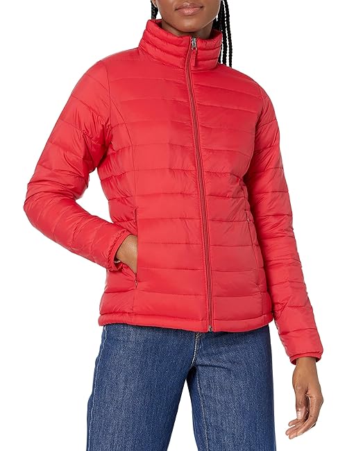 Amazon Essentials Women's Lightweight Long-Sleeve Water-Resistant Packable Puffer Jacket (Available in Plus Size), Bright Poppy Red, XX-Large