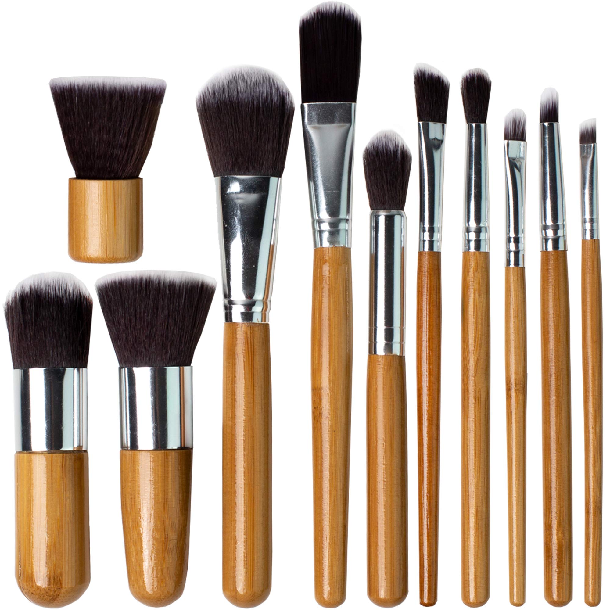 Professional Kabuki Makeup Brushes Set – 11 Pc Wooden Handle Cosmetic Foundation Make up kit Beauty Blending for Powder and Cream – Bronzer Concealer Contour Brush Travel Case - Beauty Bon